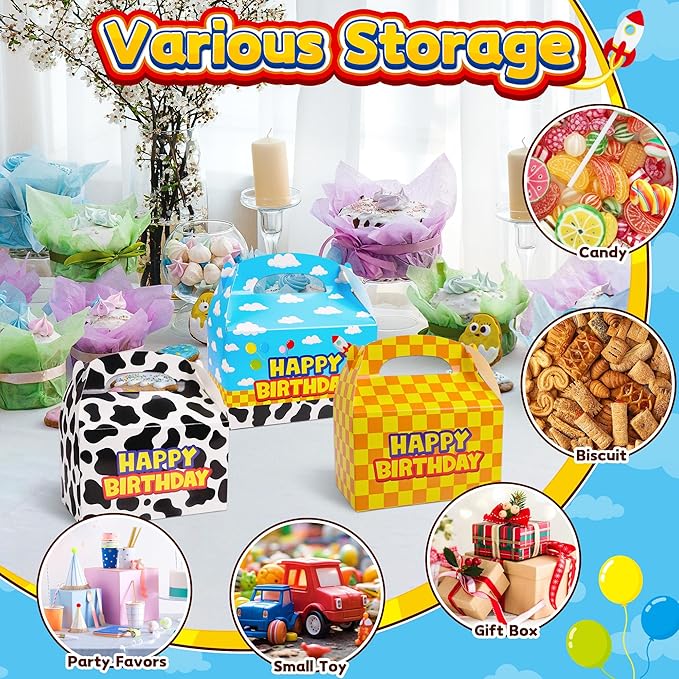 Bsenhe 16PCS Cartoon Gift Bag, Cartoon Birthday Decorations Goodie Bags Party Favor Boxes for Theme Birthday Party Supplies Sky White Cloud Cow Print Candy Bags