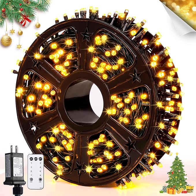 JMEXSUSS 400 LED Warm White Christmas Lights Outdoor, 132ft Christmas Tree Lights with Remote, 8 Modes Indoor String Light for Xmas Tree Garden Porch Yard House Holiday Decor
