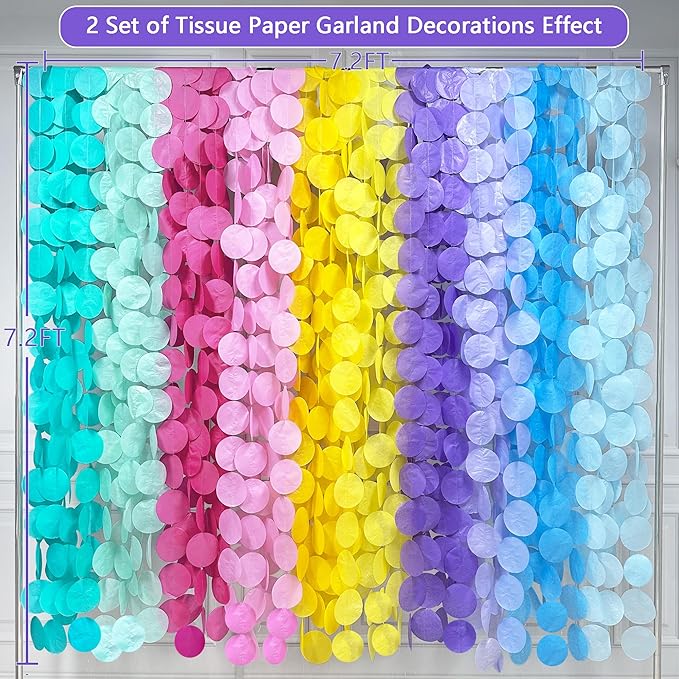 256Ft Pastel Party Decorations Big Circle Dot Backdrop Streamer Pastel Tissue Paper Polka Dots Hanging Curtain Garland for Birthday Wedding Bachelorette Engagement Baby Shower Macaron Party Supplies