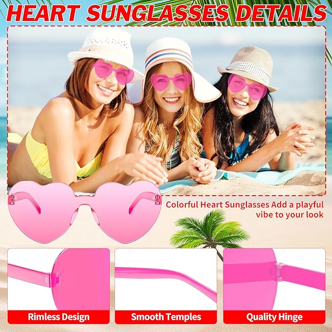 2/4/8/12/20 Pairs Heart Shaped Sunglasses Transparent Heart Glasses Rimless Trendy Eyewear for Valentines Party Favor