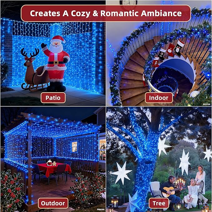 470FT Christmas Lights Outdoor, 1500 LED Christmas Tree Decoration Lights with 12 Modes & Timer Memory, Dimmable Plug in Waterproof LED Xmas Light for Yard Trees Wedding Party Holiday Blue