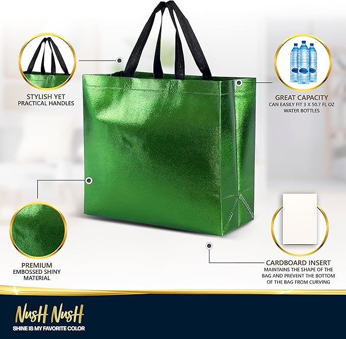 Nush Nush Mix Color Large Gift Bags Bulk– Set of 30 Reusable Gift Bags With Handles with 6 Glossy Vibrant Colors - Perfect Large Goodie Bag for Small Business, Birthday, Christmas, Events – 13x5x11