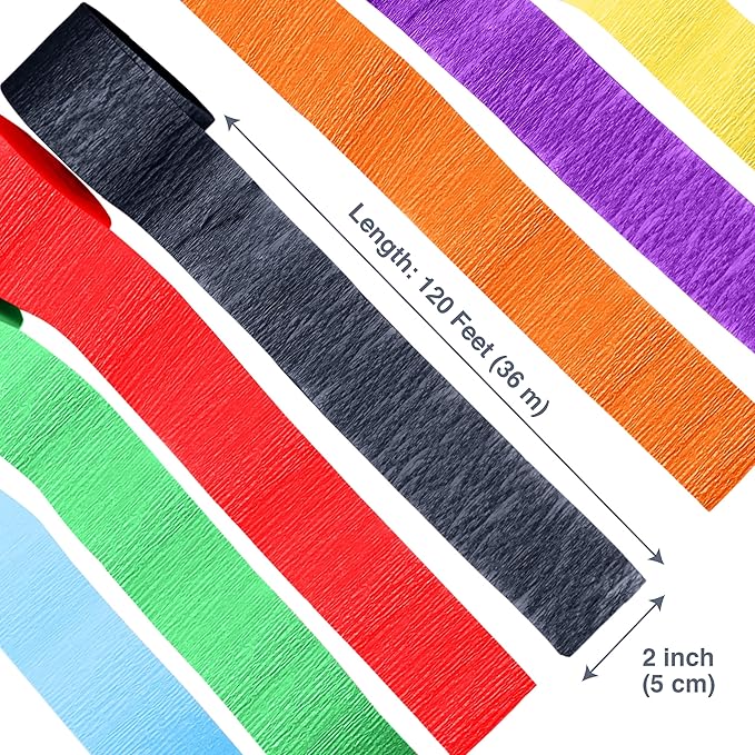 Party Crepe Paper Streamers - 8 LG Rolls, 2in x 120ft - Colorful Decorative Creped Roll for All Events Birthday, Festival, Wedding, Backdrop or Photo Booth Decoration, Flower Making | Assorted Colors