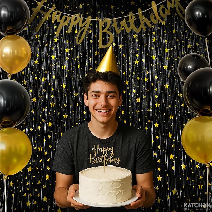 KatchOn, XtraLarge Black Streamers, Pack of 2 | Star Fringe Backdrop for Black Birthday Decorations | Star Tinsel Backdrop for Prom Send Off Decoration Grauation Backdrop Graduation Decorations 2026