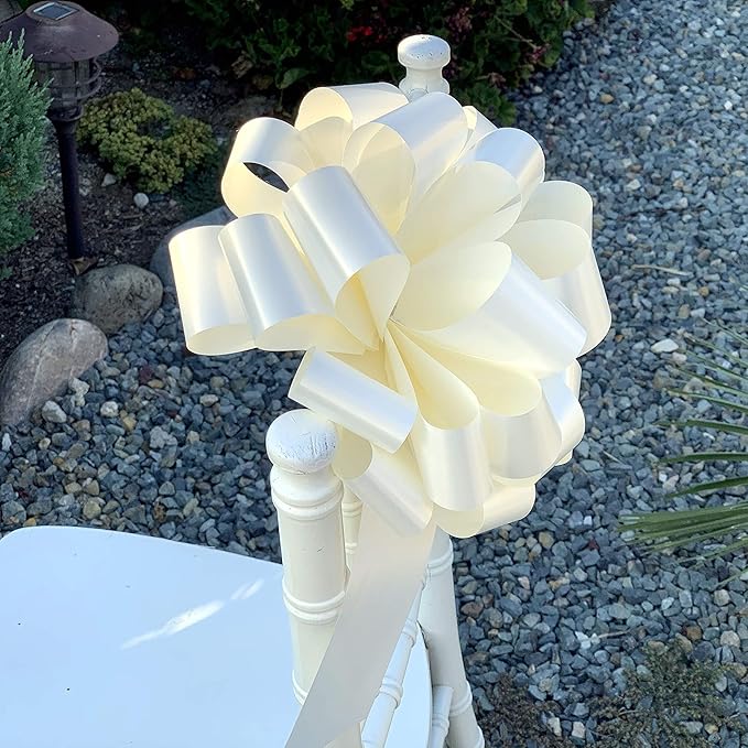 Large Ivory Ribbon Wedding Bows - 9" Wide, Set of 6, Easter, Spring, Reception, Anniversary, Mother's Day, Birthday, Graduation, Baby Showers, Gift Wrap, Basket, Church Decor, School Events, Office