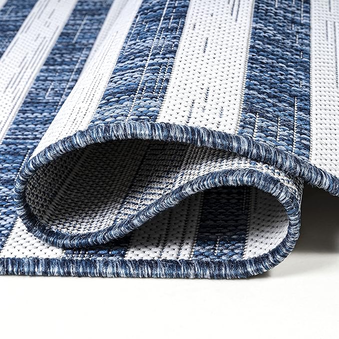 JONATHAN Y Offset Stripe Indoor Outdoor Area Rug 4X6 Blue/Ivory, Sukie Modern for Backyard, Patio, Porch, Easy-Cleaning, High Traffic, Pet-Friendly, Non-Shedding (SMB133D-4)