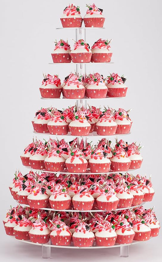 Large Cupcake Stand, 7 Tier Cupcake Tower Tree, Round Cupcake Display Stand, Tiered Cupcake Holder for Party,Clear Dessert Stand for Wedding