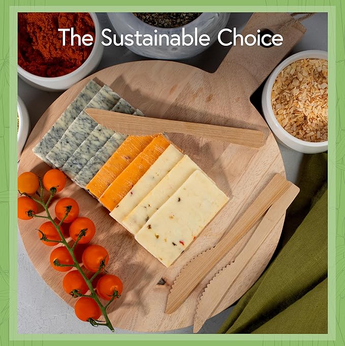 100% Bamboo Knives Set - Eco Friendly Kitchen Utensils (500 Compostable Knives) | Bamboo Utensils Disposable or Reusable | Compostable FSC Certified Silverware for Weddings, Camping, Parties