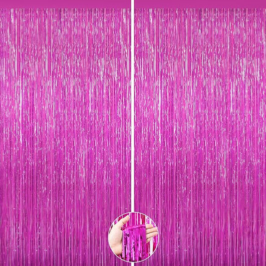 2 Pack Hot Pink Backdrop Curtain, Door Streamers, Party Streamers Decorations Rose Red Birthday Wedding Decorations Foil Fringe Photo Backdrop Party Supplies Fiesta Grad Theme Christmas Decorations