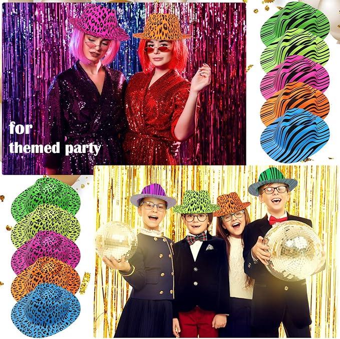 Handepo 50 Pcs Neon Party Hats for Adults Kids Halloween Colorful Plastic Cowboy Party Hats UV Reactive Fluorescent for Glow Birthday Weddings Carnival Concerts Music