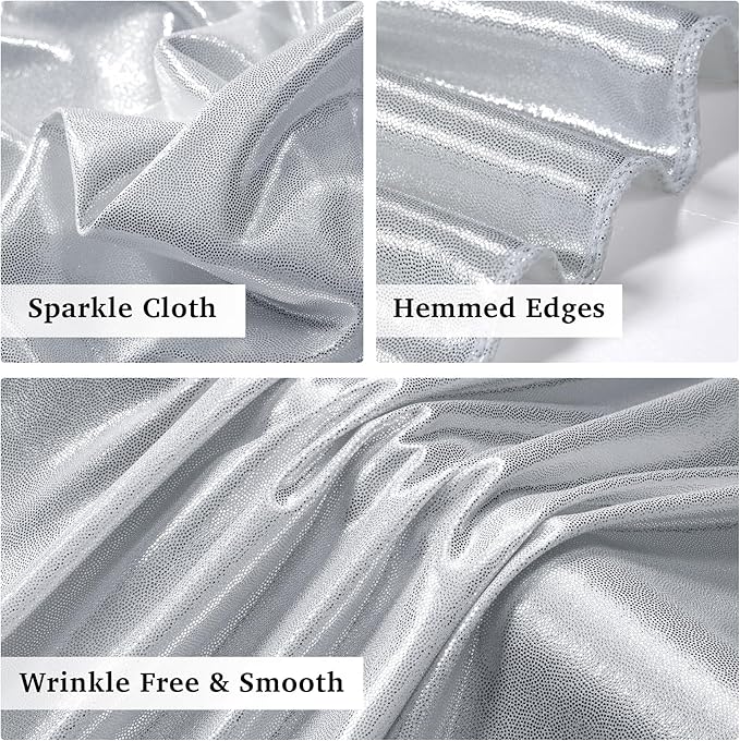 40ft x 10ft Silver Sequin Backdrop Curtain for Parties, Wrinkle Free Thick Glitter Photo Backdrop Drapes 8 Panels 5x10FT Back Drop Cloth Shiny Fabric for Wedding Birthday Photography Background
