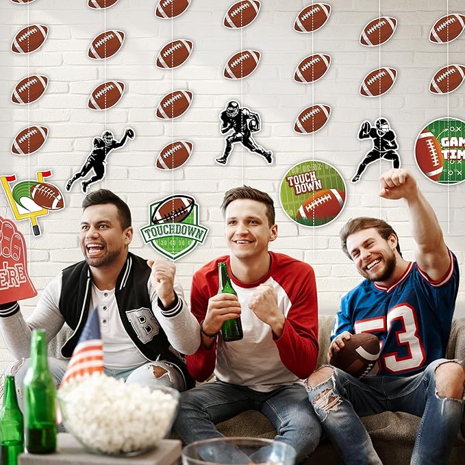 9 Pcs Football Party Decorations Football Garland Banner Pre-Strung Football Hanging Garland Decor for Home Classroom Sports Themed Birthday Party Game Fans
