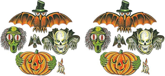 Beistle Vintage Halloween Totem Pole Cutouts 12 Piece, 6"-28", Multicolored