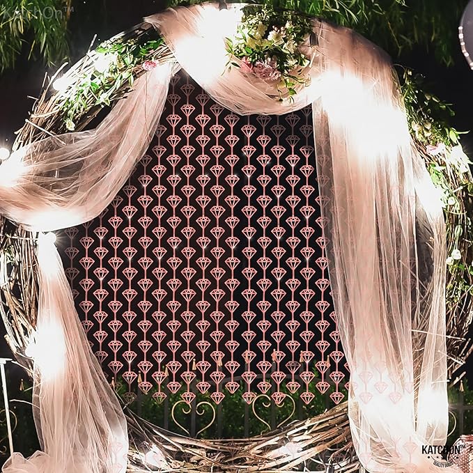 KatchOn, Rose Gold Diamond Foil Curtains - Pack of 2 | Diamonds Backdrop Curtains | Denim and Diamond Party Decorations | Rose Gold Backdrop for Anniversary, Birthday, Bachelorette Party Decorations