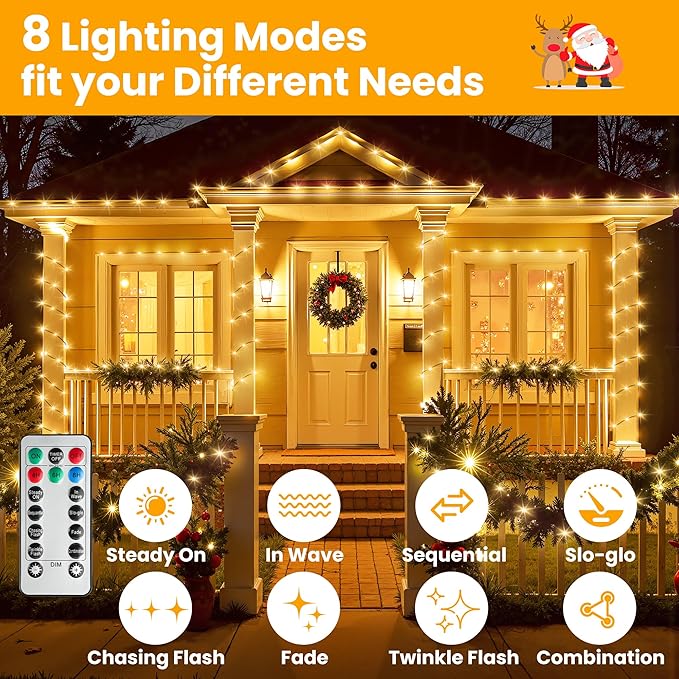 Larkvue 492FT 1500 LEDs String Lights with Remote, Dimmable 8 Modes Timer & Memory Function Fairy Rope Light for Christmas Tree Party Decor-Warm White