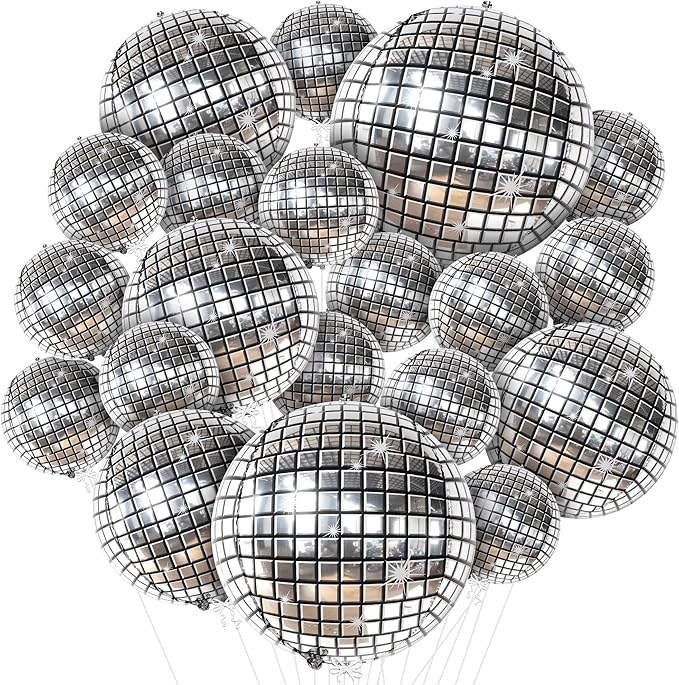 KatchOn, Silver Disco Ball Balloons - 32 Inch, Pack of 20 | Shiny Disco Ball for Disco Party Decorations | 4D Disco Balloons for Disco Bachelorette Party Decorations | Graduation Decorations 2026