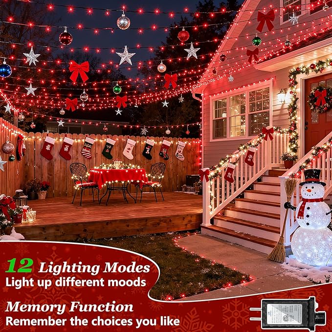 300 LED Indoor Red Valentine String Lights with 12 Modes, Connectable Red Valentine Lights with Timer, Dimmable Twinkle Fairy Lights, 75FT LED Outdoor Christmas Lights for Bedroom Patio Party Decor