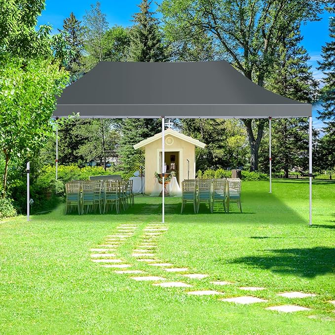COBIZI 10x20 Pop Up Canopy with 6 Sidewalls, Conical Canopy Tents for Parties, Backyard, Commercial, Waterproof Event Tent Instant Shelter UV50+ Outdoor Gazebo with 4 Sandbags (Peak Drainage)