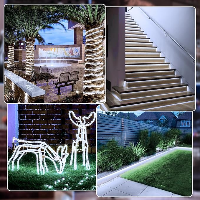 50ft LED Rope Lights with Remote, 300 LED IP68 Waterproof Rope Lights with Plug & Timer, Rope Lights for Outside, Indoor, Patio, Pool, Bedroom, Party, Indoor Decoration (White)