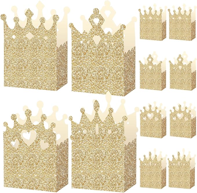 Outus 20 Pieces Princess Crown Boxes Glitter Princess Party decoration Glitter Party Favor Candy Boxes Gold Gifts Container for Wedding Birthday Baby Shower Supplies