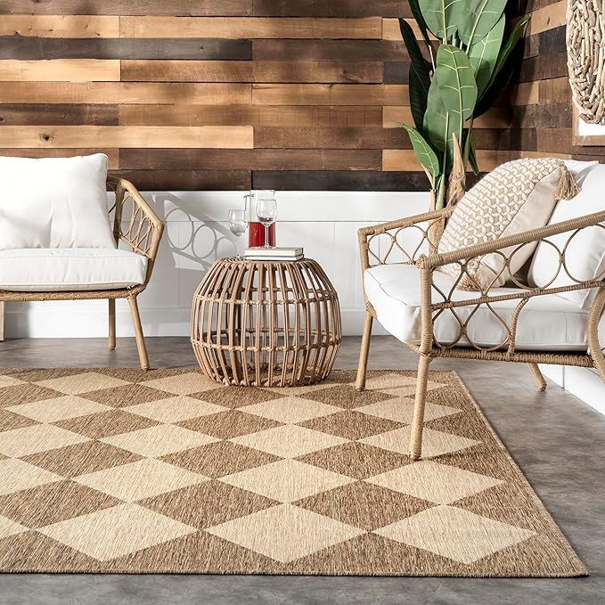 Nuloom Outdoor Performance Collection Sabina Brown/Ivory, 2' x 10', Soft and Cozy, High Traffic, Stain Resistant, Easy Clean, Durable Runner for Indoor/Outdoor Patio, Deck, Porch, Garden, Courtyard