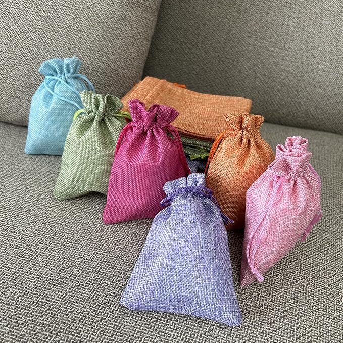 Autupy 30 Pack 5.5 x 3.9 Inch 6 Color Burlap Favor Bags Linen Drawstring Bags for Wedding Party Decorations
