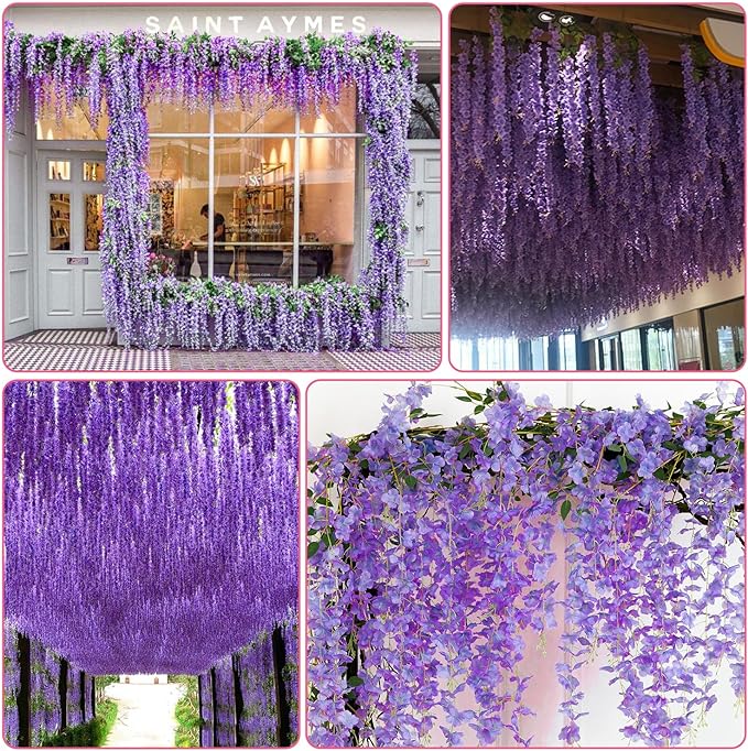 Alotiki Wisteria Hanging Flowers,Fake Hanging Flowers,Wisteria artificiales Garland for Home Wedding Arch Floral Party Garden Ceremony Outdoor Decor,3.6 feet Long(108,Purple)