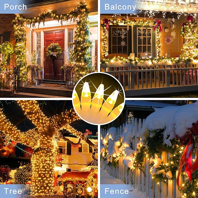 200 LED 66ft Christmas String Lights Indoor Outdoor, 8 Modes Christmas Fairy Lights with Timer & Momory, IP44 Waterproof Christmas Tree Lights for Xmas Patio Yard Fence Balcony Garden (Warm White)
