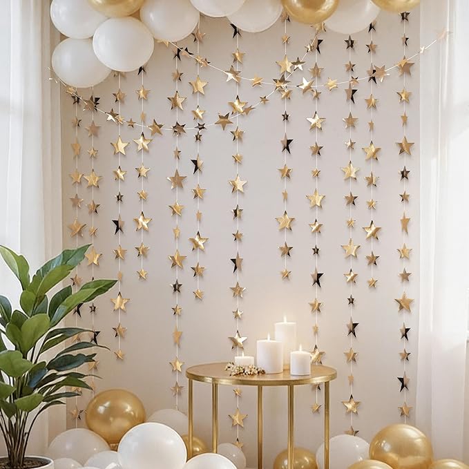 Cheerland Champagne Gold Star Garlands Graduation Party Decorations Hanging Paper Stars Streamer Banner for Starry Night Birthday Little Star Bday Wedding Engagment Congrats Grad Decor Supplies