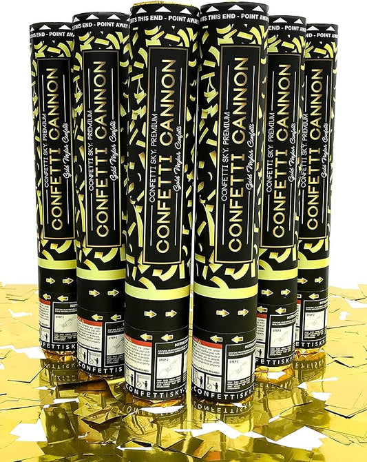 Confetti Sky [6 Pack] 12 Inch Confetti Cannons | Gold Confetti Poppers for Wedding Celebration, Birthday Party, Pranks, Graduation, Christmas Eve and New Year Celebration