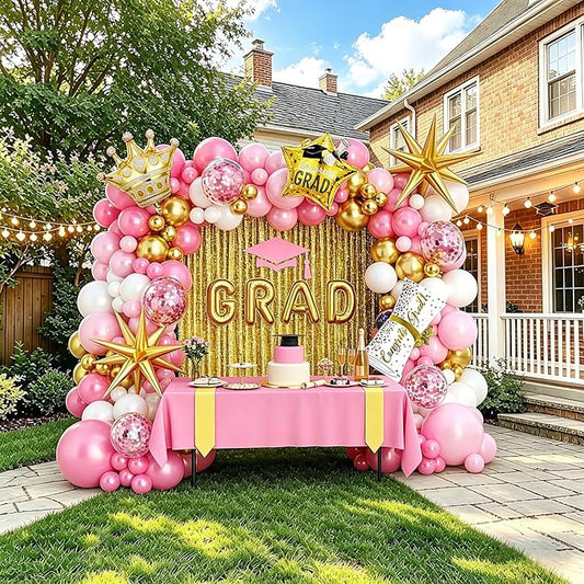 Graduation Balloon Arch Garland Kit Pink Gold White Graduation Decorations 2026 for College High School Class of 2026 Grad Party Prom Decor