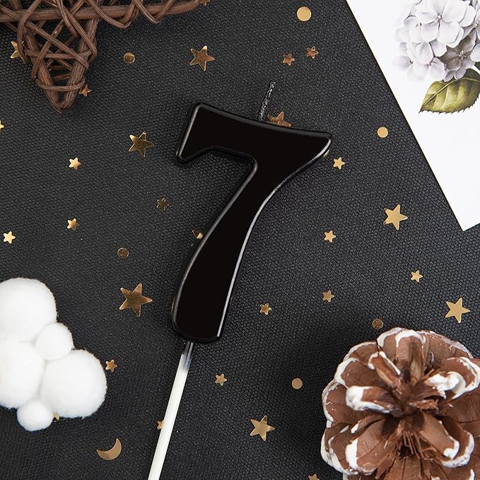 PHD CAKE 2.76 Inch Modern Black 7 Number Birthday Candles, Cake Candles for Party Celebration
