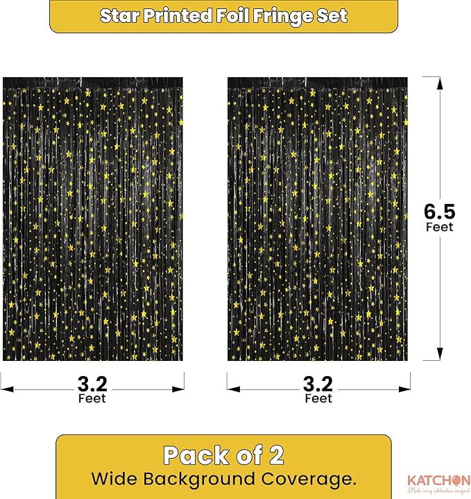 KatchOn, XtraLarge Black Streamers, Pack of 2 | Star Fringe Backdrop for Black Birthday Decorations | Star Tinsel Backdrop for Prom Send Off Decoration Grauation Backdrop Graduation Decorations 2026