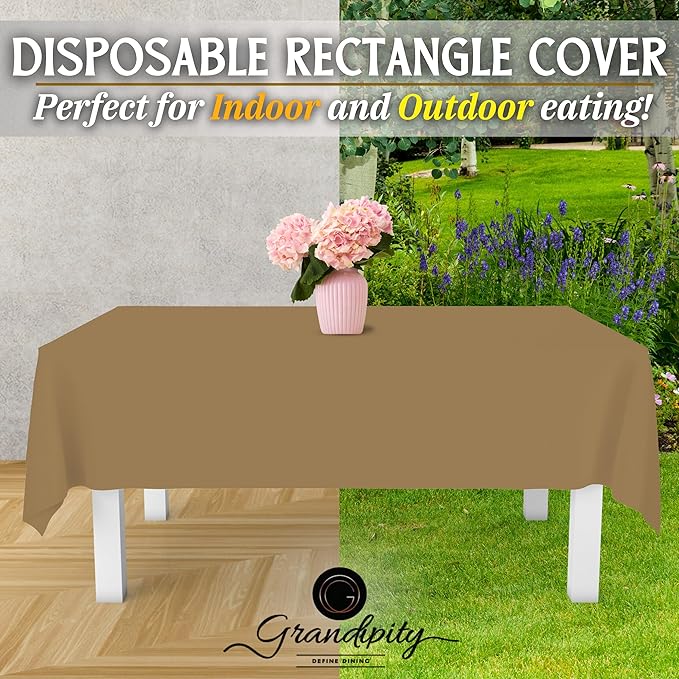 Grandipity Gold Plastic Table Cloth Disposable (6 Pk) 54in x 108in Plastic Tablecloths for Rectangle Tables - Premium Party Table Cloths Disposable for 6ft to 8ft Rectangle Tables