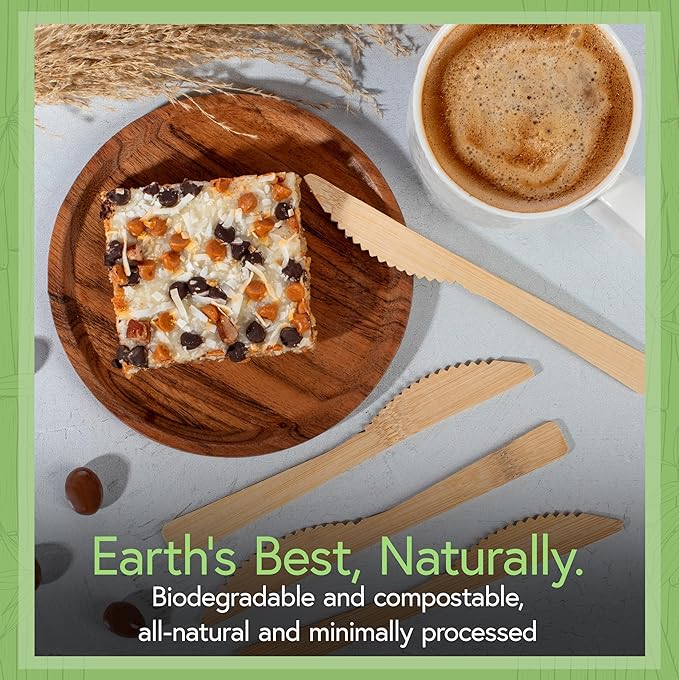 100% Bamboo Knives Set - Biodegradable Cutlery Sets (3000 Eco Friendly Knives) | Bamboo Silverware Disposable or Reusable | Compostable FSC Certified Flatware for Weddings, Camping & Parties