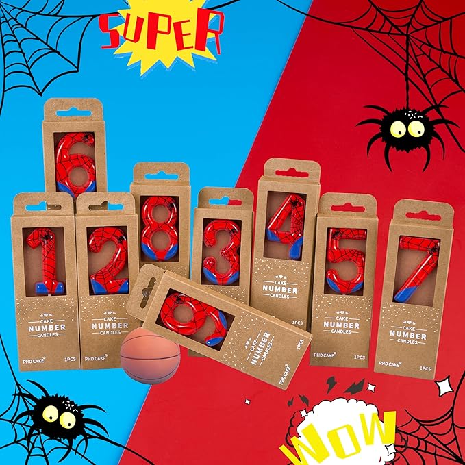 PHD CAKE 2.76 Inch Number 2 Spider Birthday Candles, Spider Cartoon Themed Number Candles, Cake Number Candles, Party Celebration