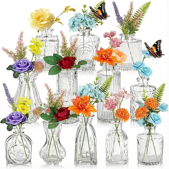 36 Pcs Artificial Flowers Table Centerpiece with Vases Spring Colorful Wildflower Centerpieces Silk Flower Arrangement for Wedding Baby Shower Table Centerpieces Party(Fresh Charm)