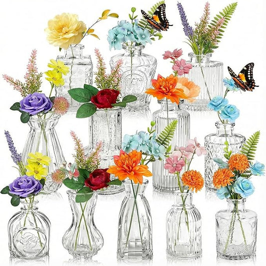 36 Pcs Artificial Flowers Table Centerpiece with Vases Spring Colorful Wildflower Centerpieces Silk Flower Arrangement for Wedding Baby Shower Table Centerpieces Party(Fresh Charm)