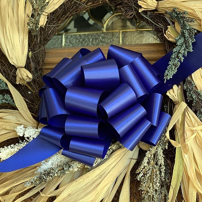 Large Royal Blue Ribbon Pull Bows - 9" Wide, Set of 6, Memorial Day, 4th of July, America 250 Anniversary, Police Support, Thin Blue Line, Baby Shower, Birthday, Team Colors, Patriotic Parade