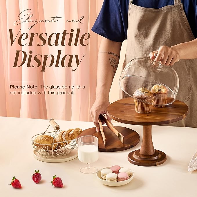Tidita Acacia Wood Cake Stand Rustic – 12 inch Wooden Round Cake Stands for Cupcake - Cake Plate Pedestal for Dessert Table - Food Display Risers for Decor, Wedding, Restaurant, Party (12 Inch)