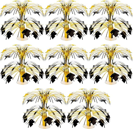 Tigeen Graduation Centerpieces 2026 Black Gold Graduation Party Table Decorations 8.7'' Grad Celebration Party Centerpieces for High School College Party Supplies(8 Pcs)
