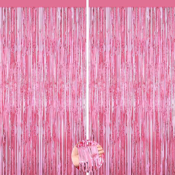 Pink Party Decorations, 2Pack Glitter Pink Backdrop, Metallic Tinsel Backdrop Fringe Curtains Backdrop Curtains, Photo Backdrop Party Supplies Wedding Engagement Christmas Birthday Party Decorations