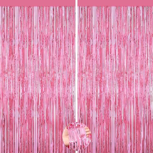 Pink Party Decorations, 2Pack Glitter Pink Backdrop, Metallic Tinsel Backdrop Fringe Curtains Backdrop Curtains, Photo Backdrop Party Supplies Wedding Engagement Christmas Birthday Party Decorations