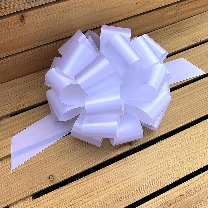 Large White Ribbon Pull Bows - 9" Wide, Set of 6, Memorial Day, 4th of July, America 250 Anniversary, Wedding Decor, Reception, Anniversary, Bows for Gifts, Veterans Day, School Colors, Church