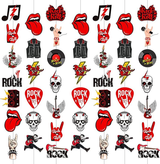 8pcs Rock and Roll Party Hanging Garlands Rock Music Room Wall Decor Rockstar Birthday Ceiling Garlands Rock Guitar Party Decorations for Muscial Theme Baby Shower Supplies