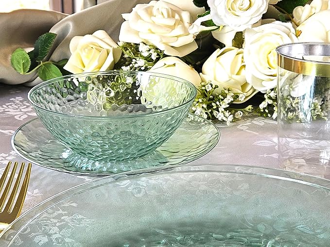 " OCCASIONS " 240 Plates Pack,(120 Guests) Heavyweight Premium Disposable Plastic Plates Set -120 x 10'' Dinner + 120 x 7'' Salad/Dessert (Coastal Clear Green)