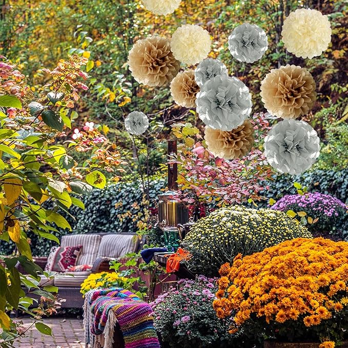 20 PCS Silver Tissue Paper Pom Poms, Tissue Pom Poms Flowers, Sizes of 6", 10", 12", 14" Hanging Paper Flower Ball for Wedding, Birthday, Halloween, Christmas, Baby Shower Party Decor