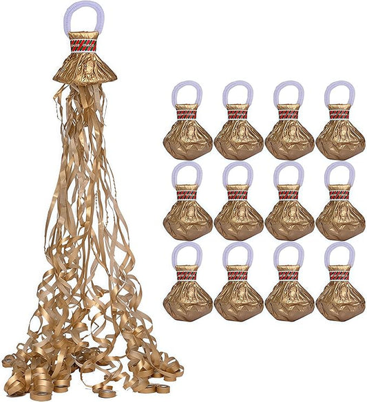 12 Pack Golden Streamer Poppers, No Mess Confetti Poppers，Party Poppers No Mess Streamers Easy to Clean Handheld Streamer Cannon，Ideal for Celebrations and Events