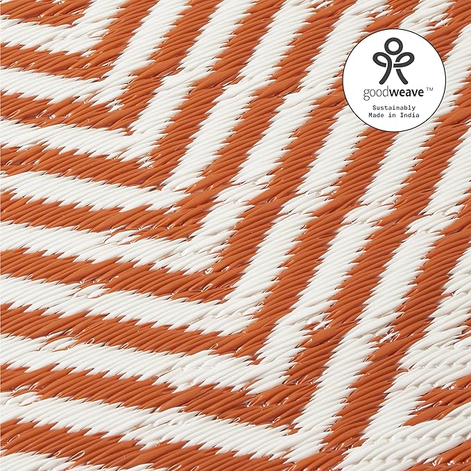 Fab Habitat Outdoor Rug - Waterproof, Fade Resistant, Crease-Free, Reversible - Premium Recycled Plastic - Modern Geometric - Patio, Porch, Deck, Balcony - Tokyo - Burnt Orange - 5 x 8 ft