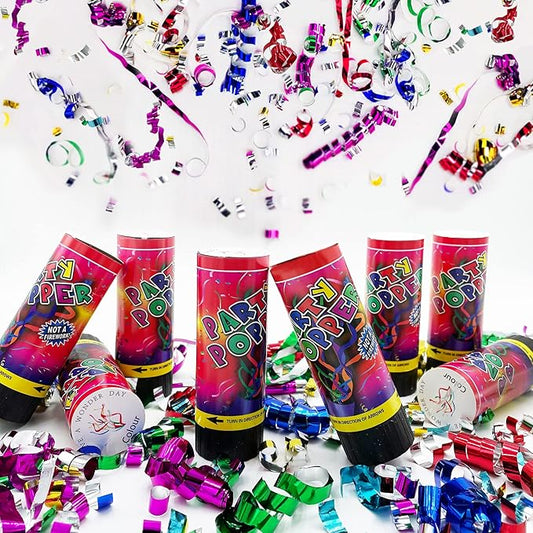 8 PCS Party Confetti Poppers Cannons for Wedding Birthday Graduation Baby Shower Anniversary Christmas New Year's Party Celebrations Supplies and Favors